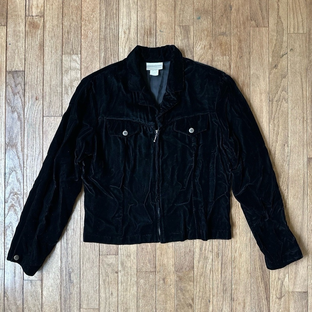 Vintage Coldwater Creek Velvet Jacket Womens Size 12 Black Full Zip Soft Luxe